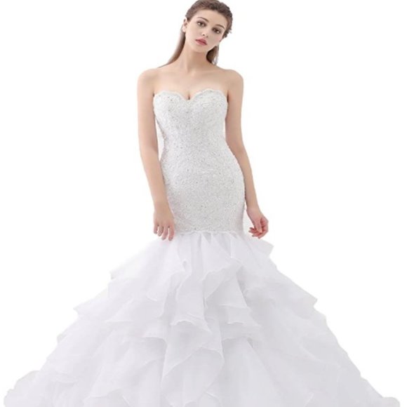 Strapless Mermaid Sweetheart Wedding Gown with Lace Bodice-Brand New-Never Worn - Picture 1 of 10